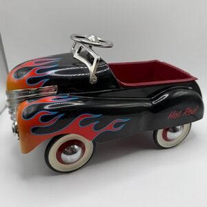 Vintage Style Teleflora Tin Hot Rod Toy Car Black with Red‎ Bed and Blue Flames
